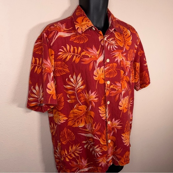 Medium Mens IZOD Silk Red/orange Tropical Hawaiian Shirt Washable Rockabilly - Picture 5 of 13